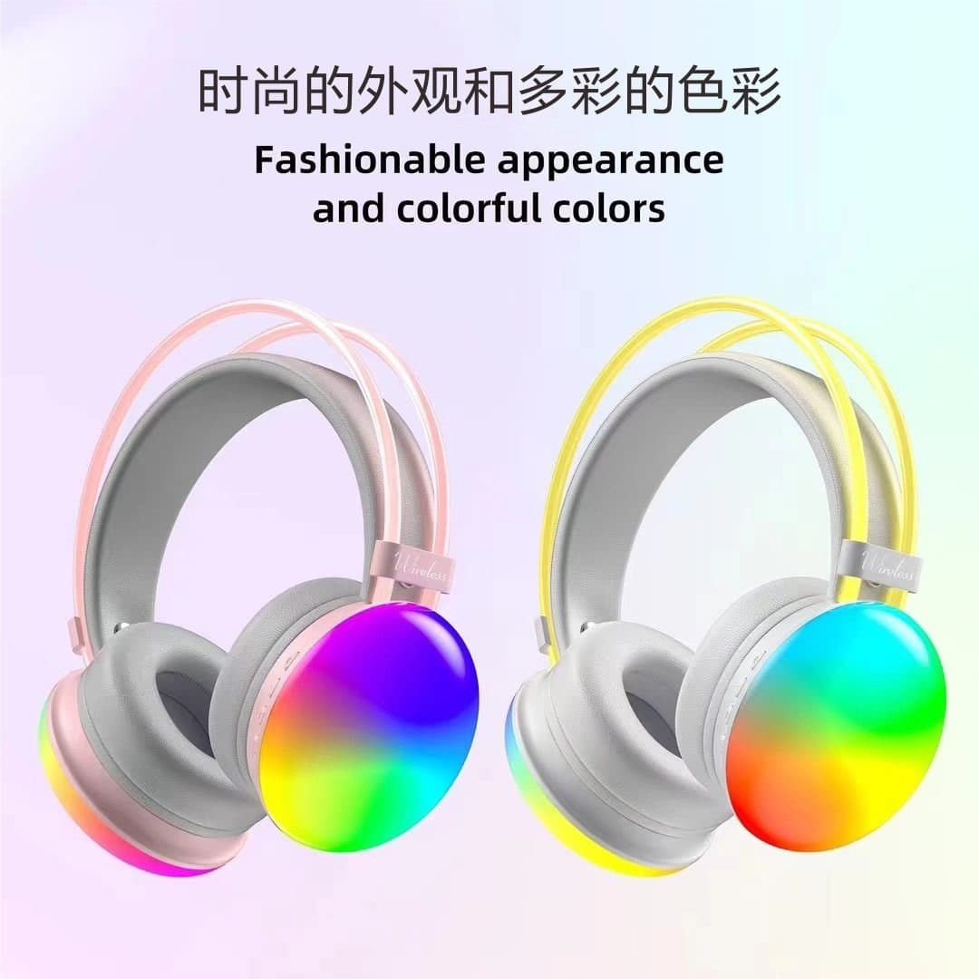 Stereo Rainbow LED Wireless Over‑Ear Headset – RGB Light, Bluetooth 5.3, Active Noise Cancelling, Hi‑Fi Stereo, APTX, IPX5 Waterproof, 10‑15 h Battery, Type‑C Fast Charge, Gaming & Travel headphones