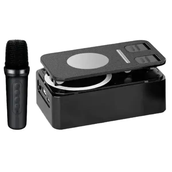 K98 Cell Phone Stand with Bluetooth Speaker – Rotating Foldable Design, 360° Rotation, Portable Audio, Black