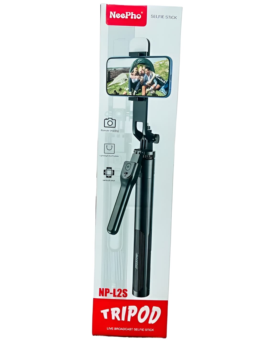NeePho NP-L2S Selfie Stick – 360° Flexible Tripod with Phone Adapter, Stable 0.65 kg Design for High‑Quality Photos & Video, 7‑Day Free Replacement Warranty