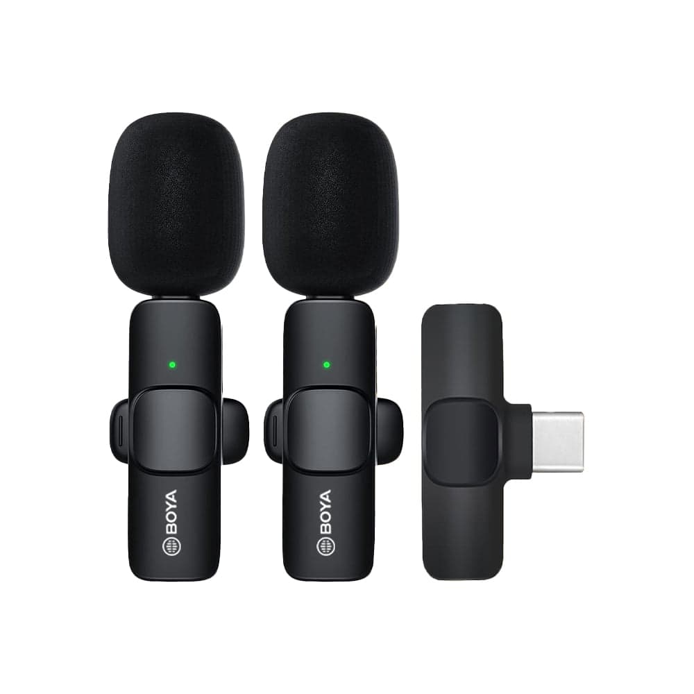 BOYA BY-MW3 Wireless Dual Microphone Plug‑Play 8‑Hour Battery, 65‑Foot Range, 0.009s Low‑Latency – Black