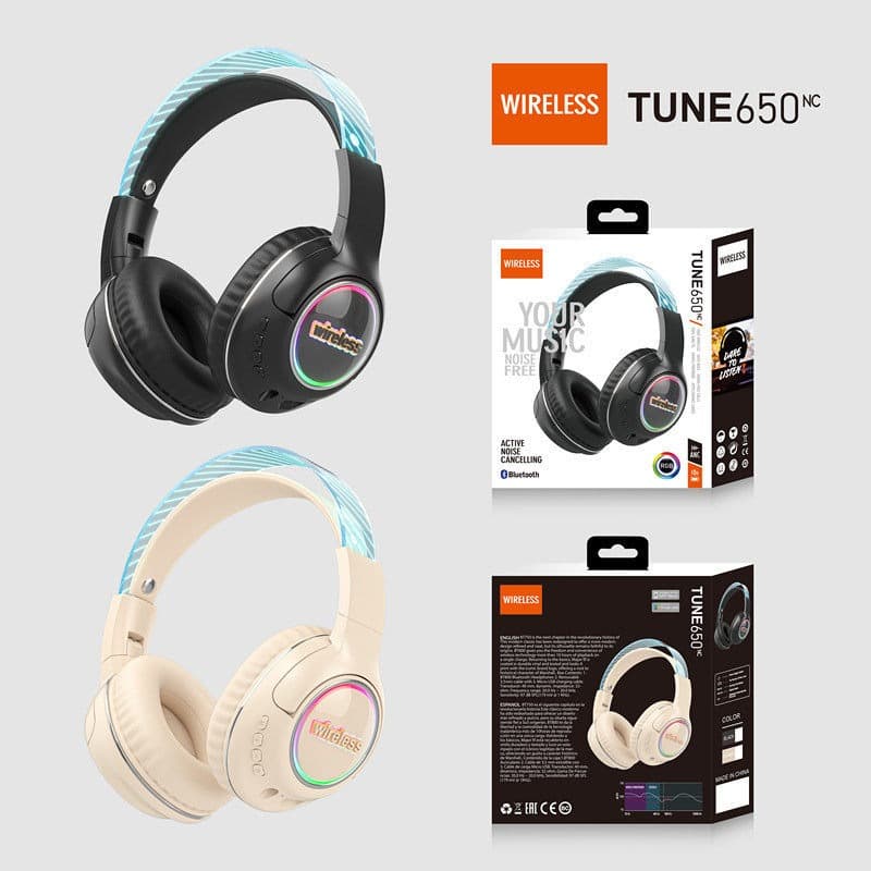 REGRSI RE‑NY058 Over‑Ear Foldable Wireless Headphones – Hi‑Fi Sound, Bluetooth, Built‑In Mic, LED Logo, Noise‑Isolation – Portable Gaming & Music Use