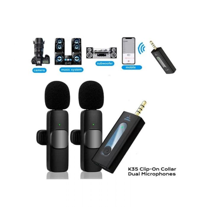 K8 Wireless Microphone – Noise‑Cancelling Type‑C Plug‑and‑Play Collar Mic for Vlogging & Online Classes – Black