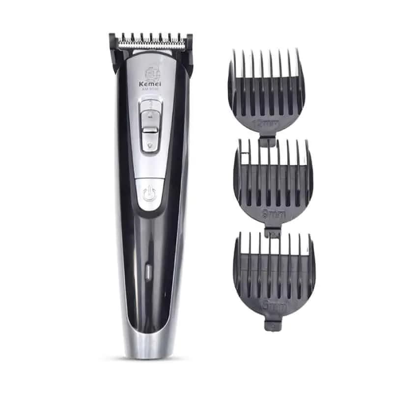 Kemei KM-9050 Hair Trimmer – Titanium Plated Blade, Low‑Noise Wireless Design, Adjustable Length – Silver