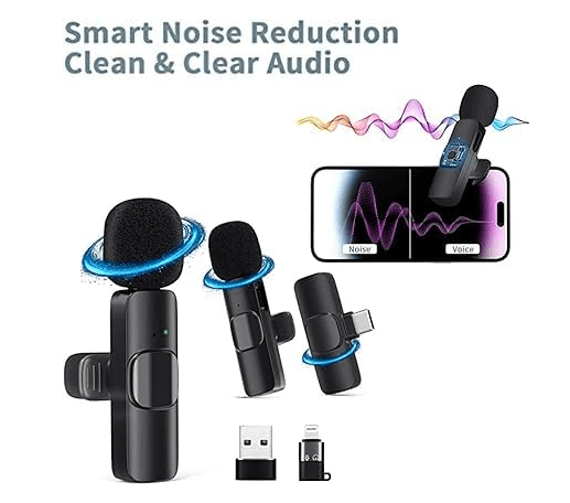 K9 Dual Wireless Microphone – 9ms Ultra‑Low Latency, 20m Barrier‑Free Range, Plug‑and‑Play for USB‑C/iPhone – Black