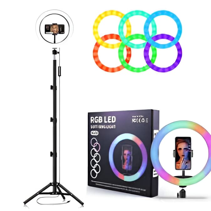 MJ33 RGB LED Soft Ring Light with Phone Holder – 33‑inch Adjustable Color‑Changing Ring Light for Smartphone Photography, Video & Live Streaming