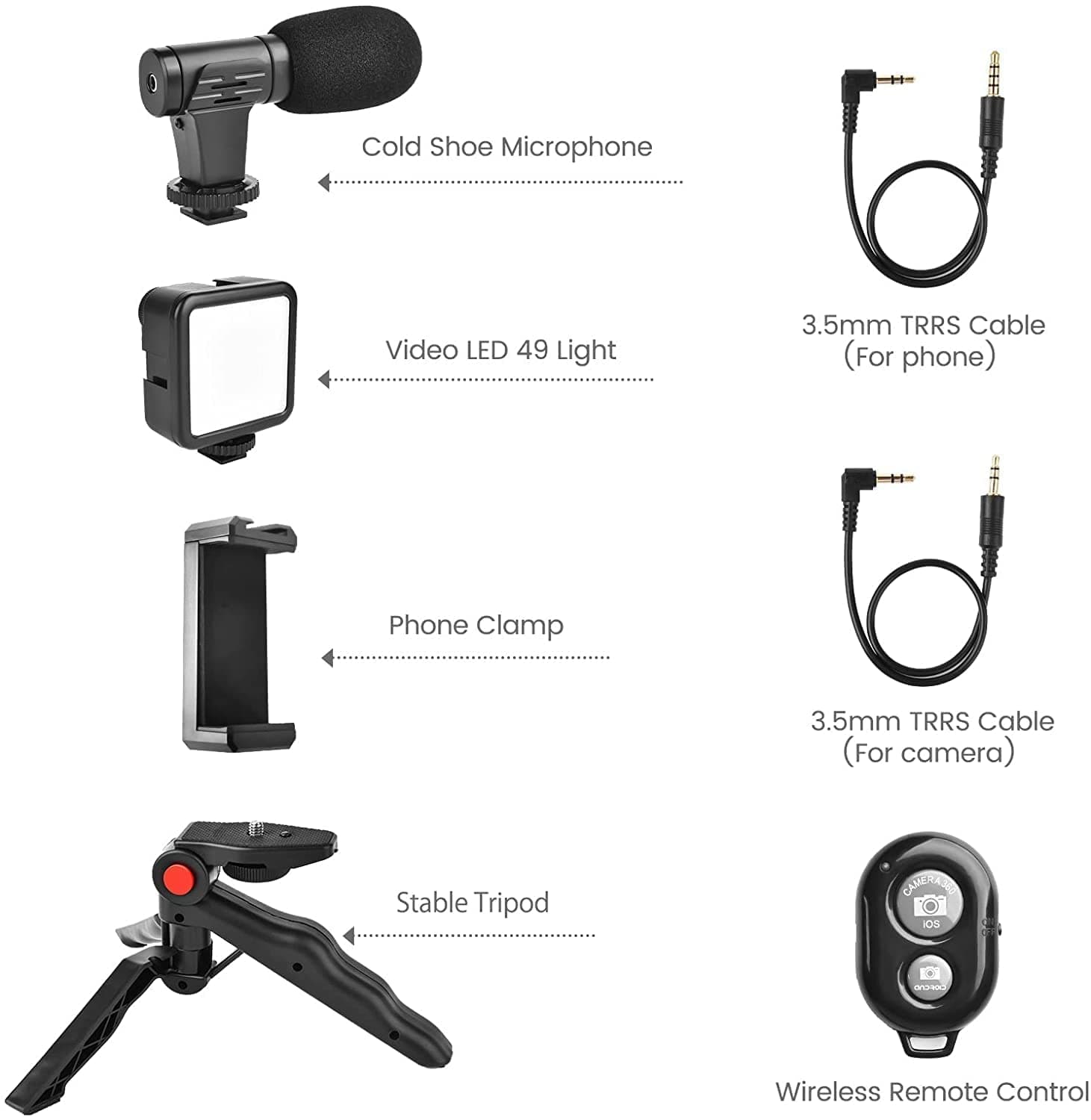 Video‑Making Tripod Kit 3‑in‑1 with Shotgun Microphone, 36‑LED Ring Light, Mini Stand & Bluetooth Remote – Smartphone Vlogging & Live Broadcast Kit