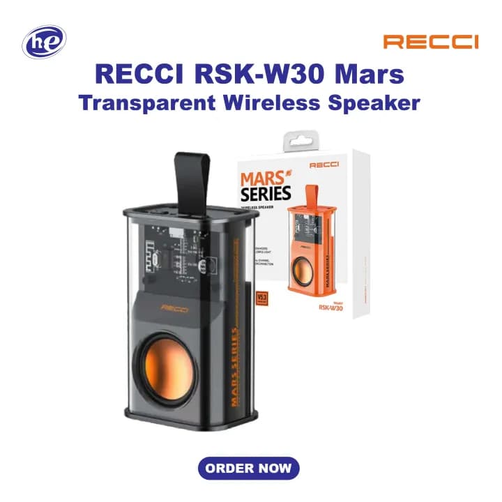 RECCI RSK‑W30 Mars Series Wireless Speaker HiFi Sound Transparent Design with RGB Light Effect