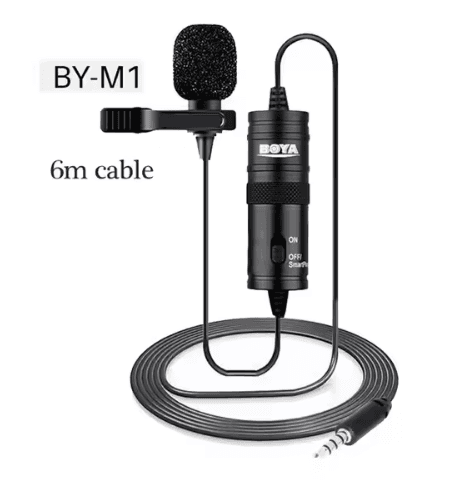 Boya M1 Clip-On Lapel Microphone – Omni‑Directional Condenser, Low Handling Noise, Universal for Smartphone/DSLR/Camcorder – Black