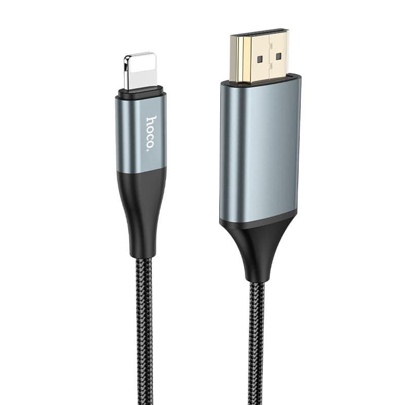 Hoco UA15 Lightning to HDMI Cable 1080p60 HDMI & HD Audio – Durable Braided Nylon, Black