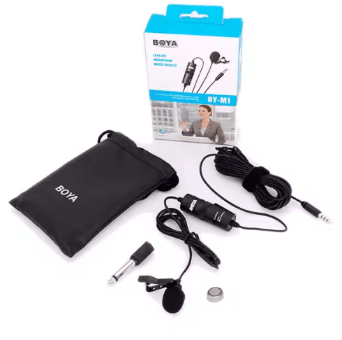 Boya M1 Clip-On Lapel Microphone – Omni‑Directional Condenser, Low Handling Noise, Universal for Smartphone/DSLR/Camcorder – Black