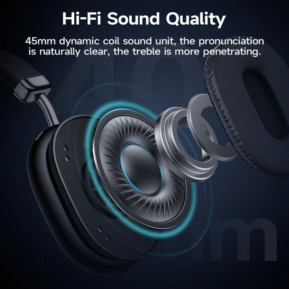 HOCO W35 Max Bluetooth 5.3 Over‑Ear Headphones – 40mm Hi‑Fi Drivers, ANC (45 h ON / 90 h OFF), 800 mAh Battery, Mic, 90‑Hour Playtime – Sports Wireless Earbuds.