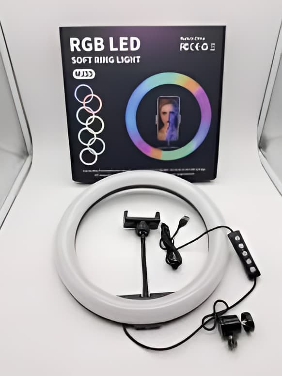 MJ33 RGB LED Soft Ring Light with Phone Holder – 33‑inch Adjustable Color‑Changing Ring Light for Smartphone Photography, Video & Live Streaming