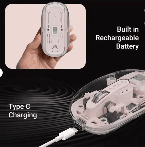 WIWU WM105 Wireless Mouse Crystal Transparent Rechargeable 2.4GHz 10m Range Sky Blue/Gray