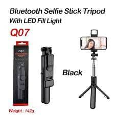 Q07 Bluetooth Selfie Stick with LED Light & Remote – 90 cm Foldable, 3 Light Modes, 5 m Bluetooth Range – Bangladesh
