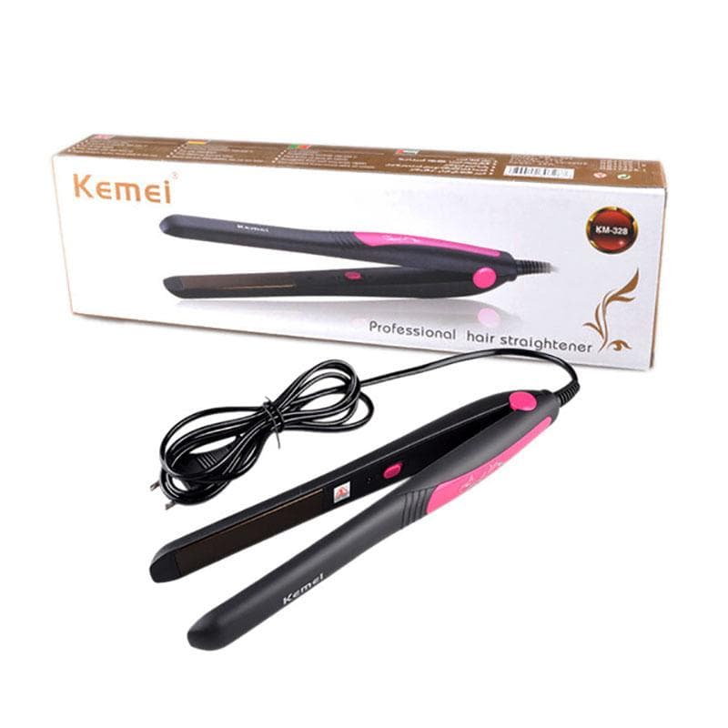 Kemei KM-328 Professional Hair Straightener – 25W Fast‑Heat Dual Temp 105‑205°C, PTC Element & 360° Rotating Cord – Black