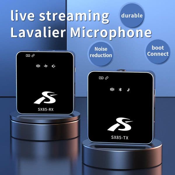 Audio SX85 Wireless Lavalier Mic – 2.4GHz Low‑Lag, Noise‑Cancel, 15‑25m Range for PC/DSLR/iPhone – Black
