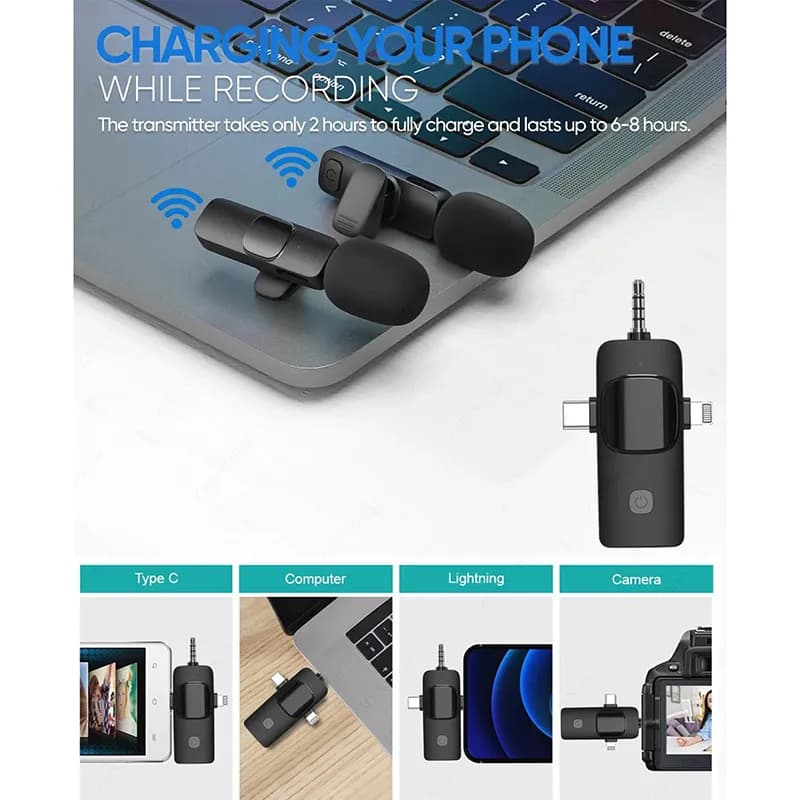 EOENKK K15-3 Wireless Lavalier Microphone 3‑in‑1 Omni‑Directional Noise‑Reduction Mini