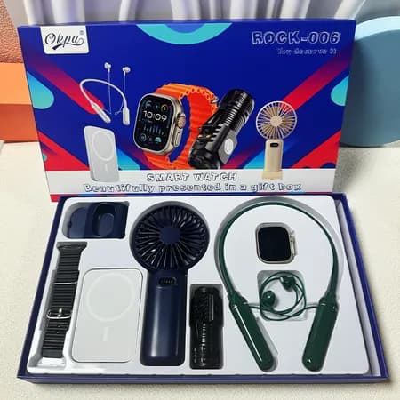 9-in-1 Gadget Gift Box - Smart Watch, Wireless Charger, Earphones, Fan and More
