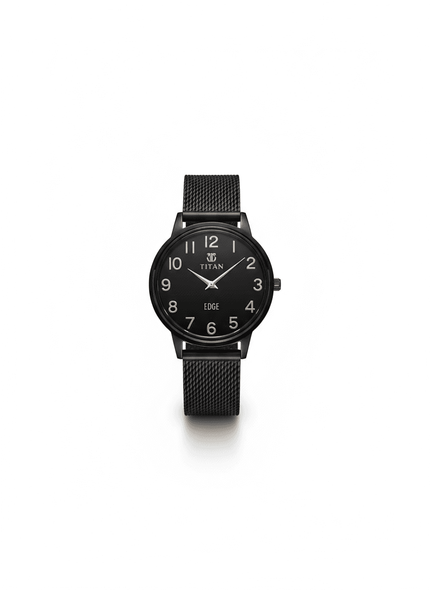 Sleek Black Dial Minimalist Watch - Gold-Tone Hands and Numerals