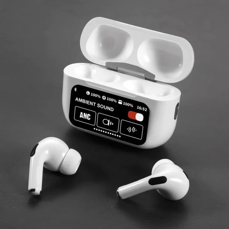 A9 Pro ANC Earbuds - Touch Screen Case, 30 Hour Total, 300mAh Fast Charge