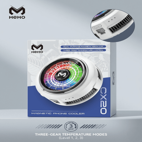 MEMO CX20 phone cooler showing Type-C port and cooling fan