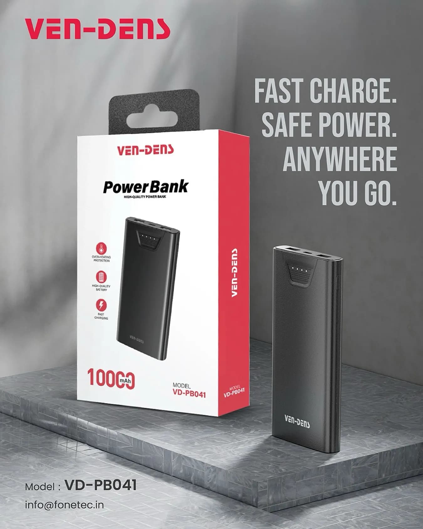 VEN-DENS 10000mAh Power Bank VD-PB041