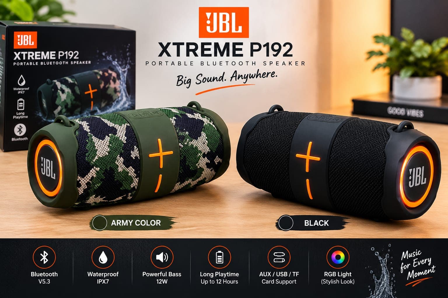 JBL XTREME P192 Portable Wireless Bluetooth Speaker | RGB Light | Waterproof Subwoofer