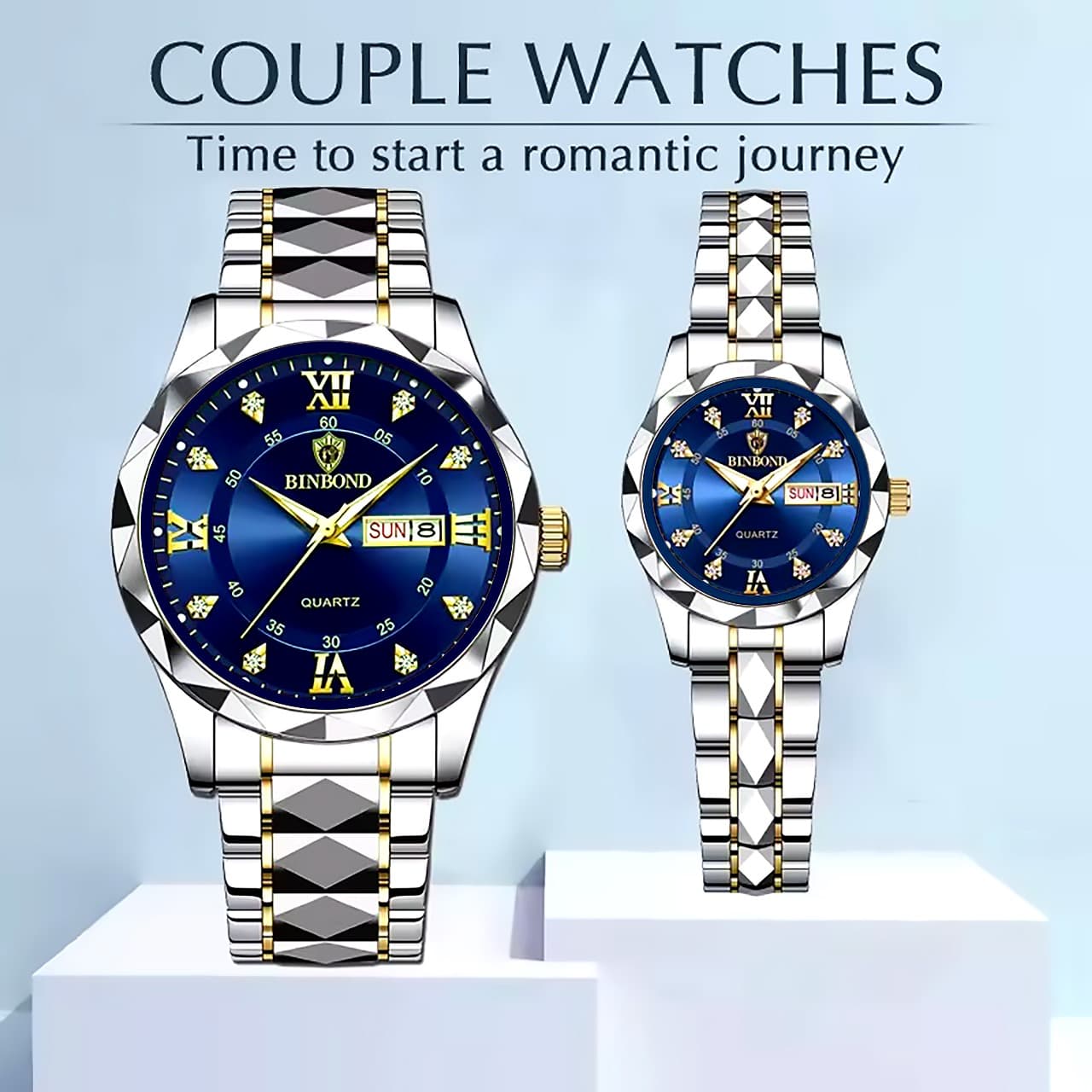 BINBOND Top Brand Luxury Fashion Couple Watches 30M Week Date Clock - Luxury Watch | Sync & Switch