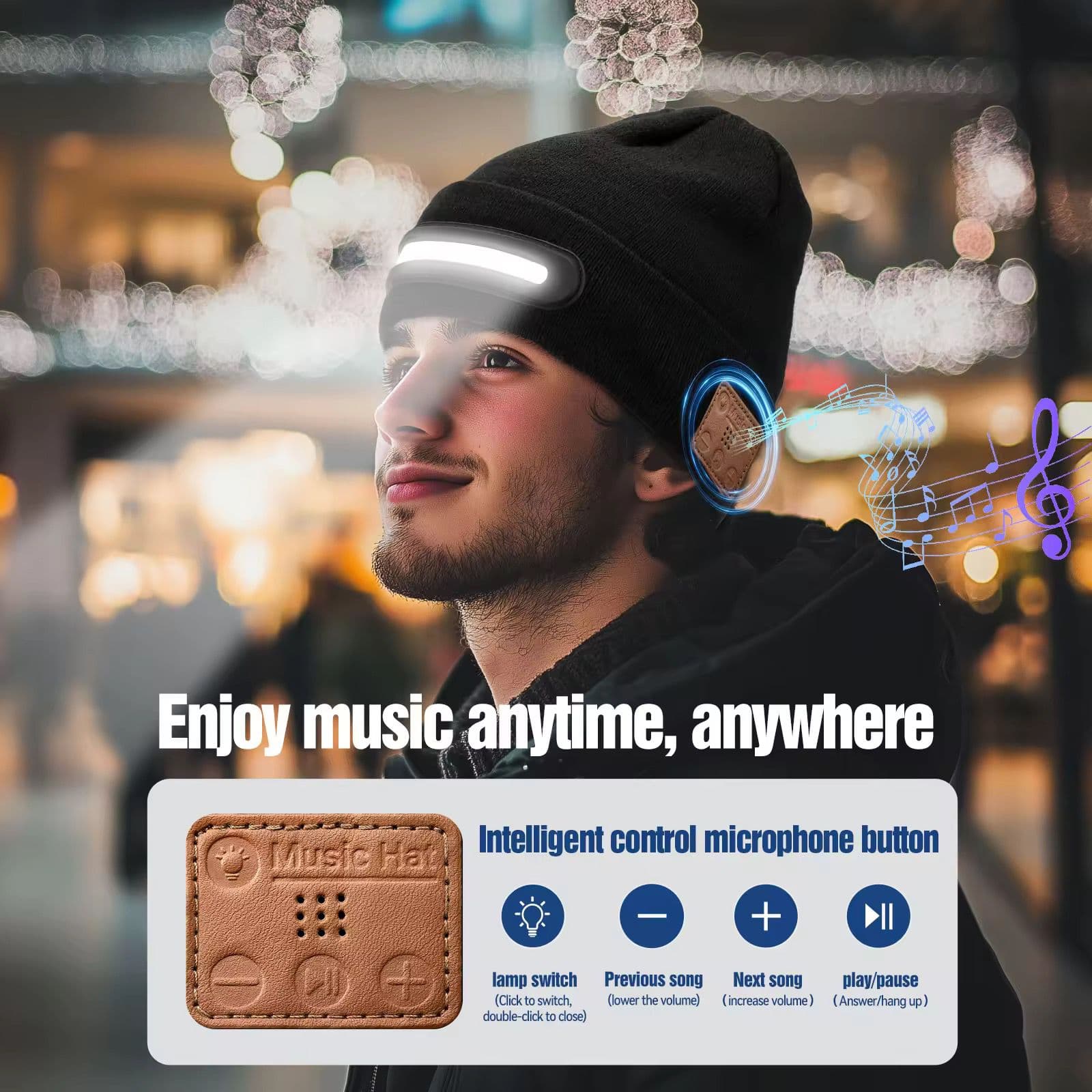 M1-BTD3 Rechargeable LED Light Beanie Hat Night Running - Winter Collection | Sync & Switch