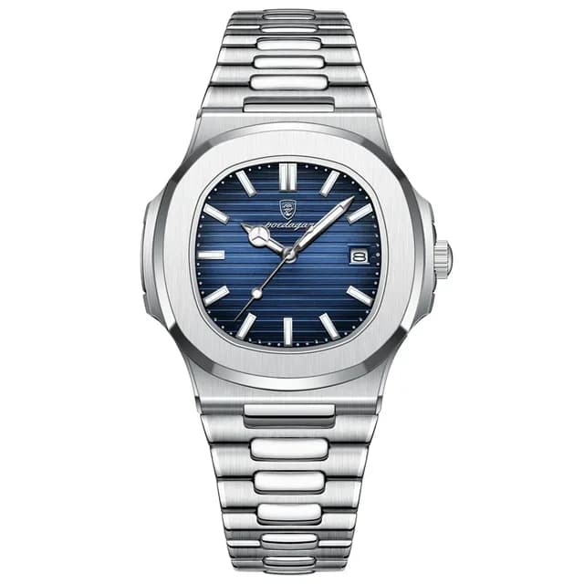 Classic Stainless Steel Square Men Wristwatches Quartz Date Poedagar - Luxury Watch | Sync & Switch