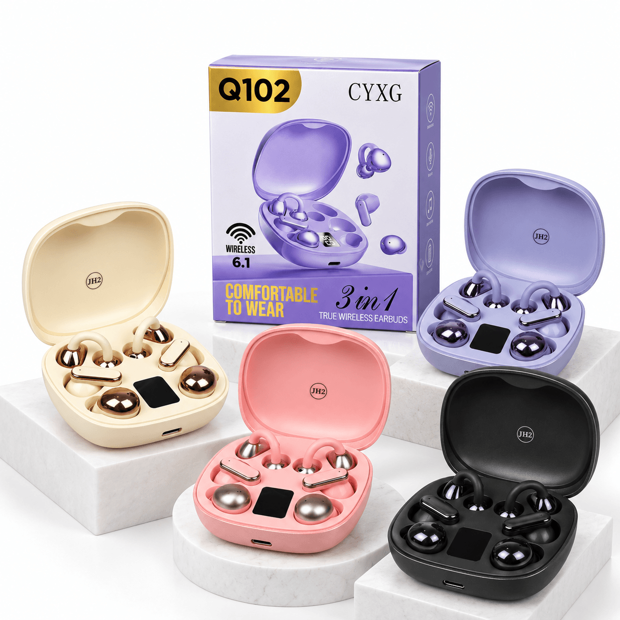 CYXG Q102 3-in-1 Wireless Earbuds Bluetooth 6.1 with LED Digital Display