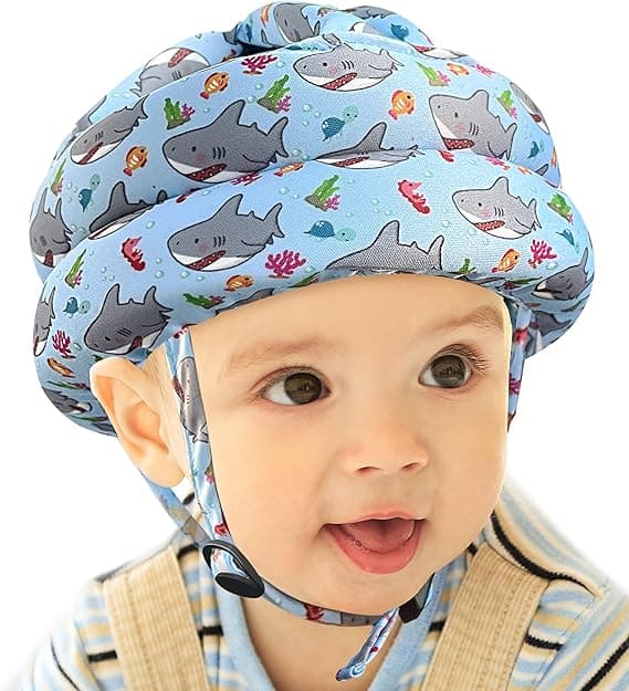 Baby Safety Head Protector Helmet – 360° Anti-Fall Protection Cap with Adjustable Velcro & Soft Chin Strap, Breathable Hollow Design, Shock-Absorbing Toddler Head Guard for Walking & Crawling