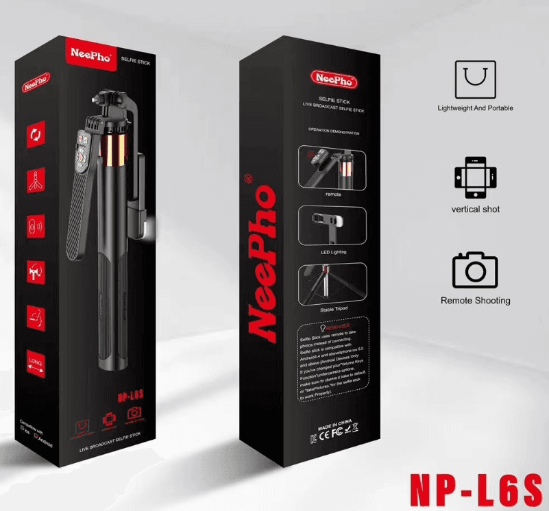 NeePho NP-L6S Selfie Stick with LED Fill Light & Remote, Stable - Tripod &Ring Light | Sync & Switch